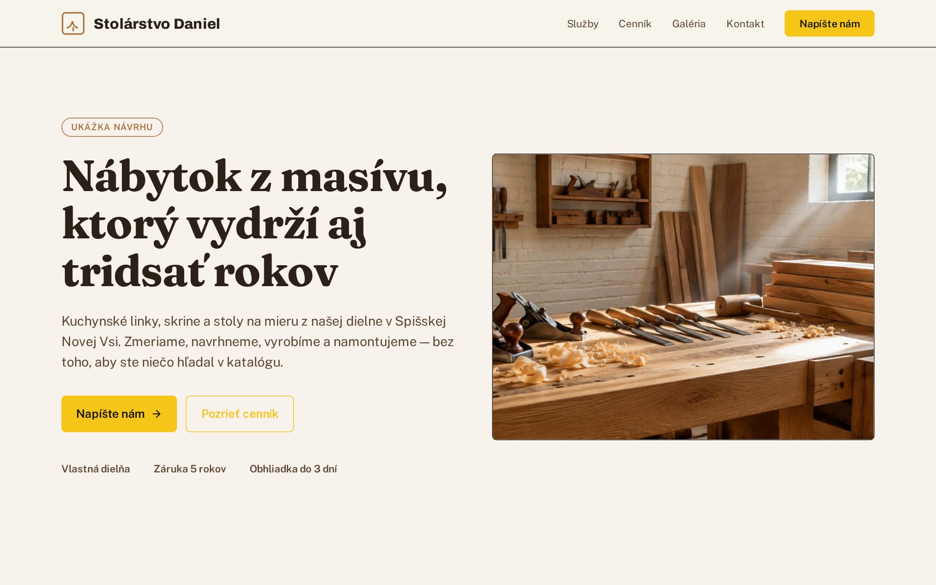 Ukážka návrhu stránky pre Stolárstvo Daniel